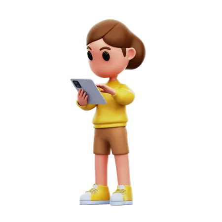 Girl Using Her Tablet  3D Illustration