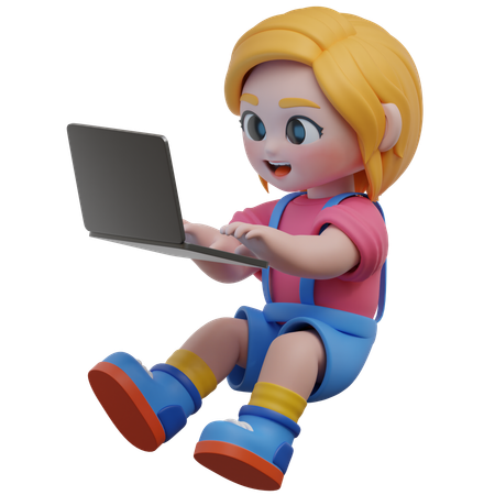 Girl Using Laptop  3D Illustration