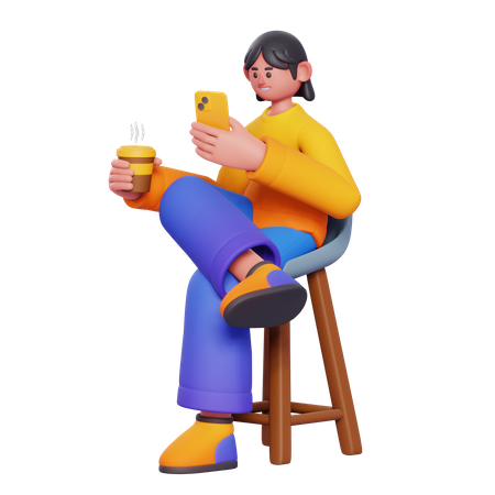 Girl Using Phone  3D Illustration