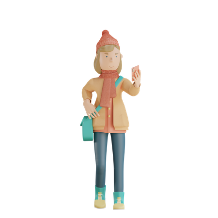 Girl Using Phone  3D Illustration