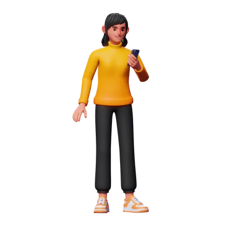 Girl Using Phone 3D Illustration