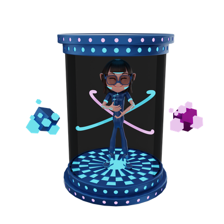 Girl using Teleporter  3D Illustration