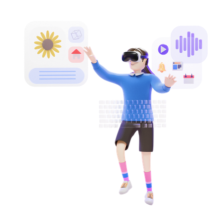 Girl Using Vr Glass Enjoying Music  3D Illustration