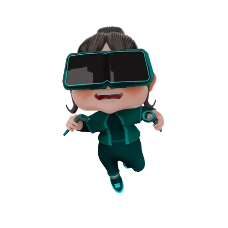 Girl using VR Glasses  3D Illustration