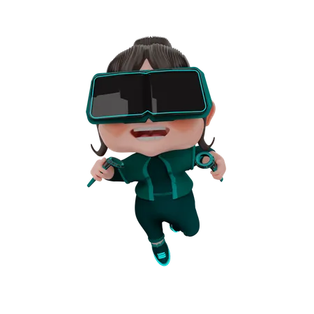 Girl using VR Glasses 3D Illustration
