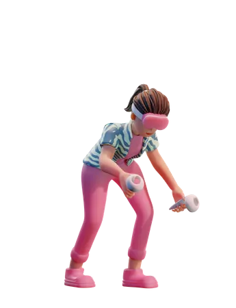 Girl using VR tech  3D Illustration