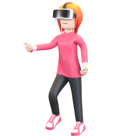 Girl using VR tech  3D Illustration