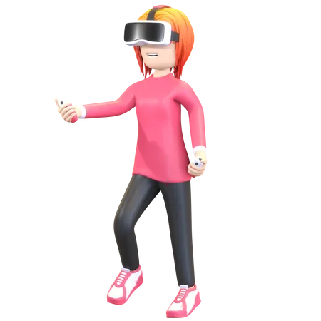 Girl using VR tech  3D Illustration