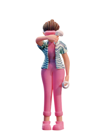 Girl using VR tech  3D Illustration