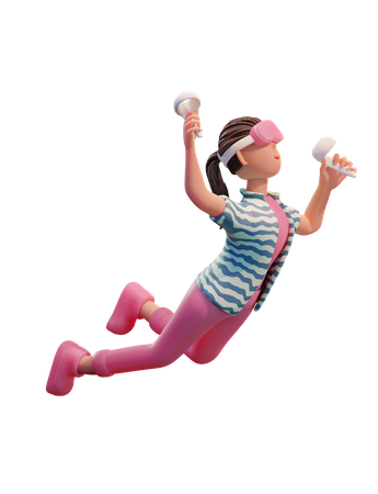 Girl using VR tech  3D Illustration