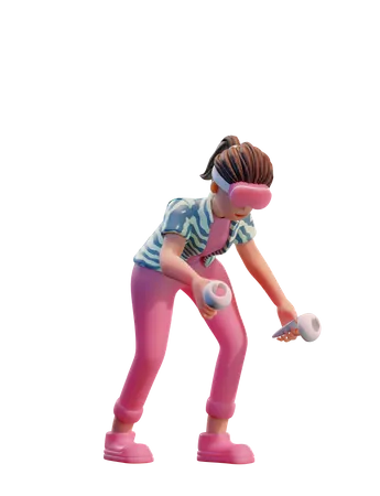 Girl using VR tech 3D Illustration