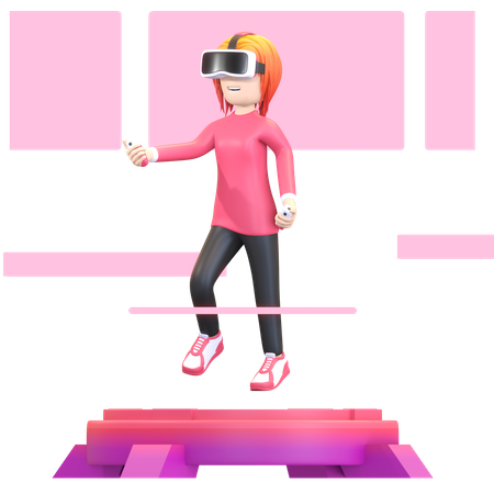 Girl using VR technology  3D Illustration