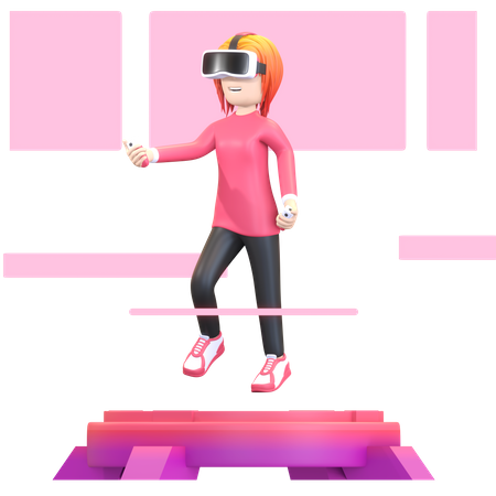Girl using VR technology 3D Illustration