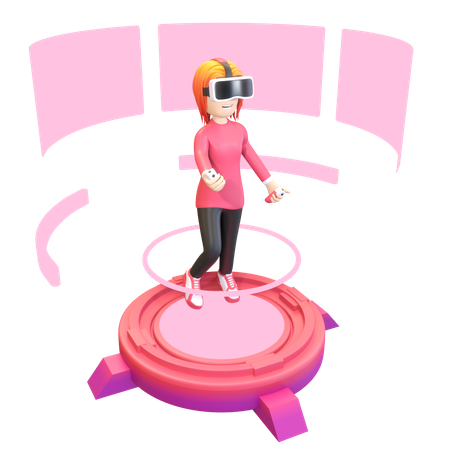 Girl using VR tools 3D Illustration
