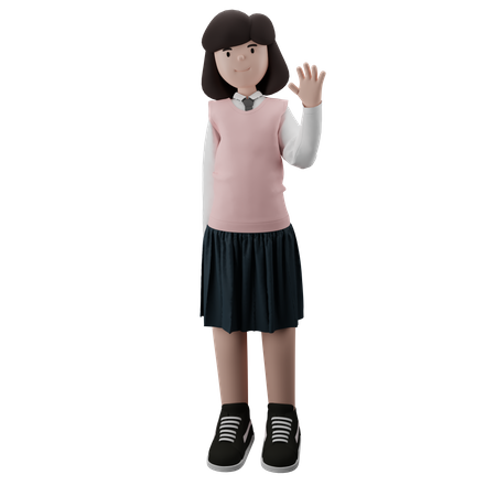 Girl waiving hand  3D Illustration