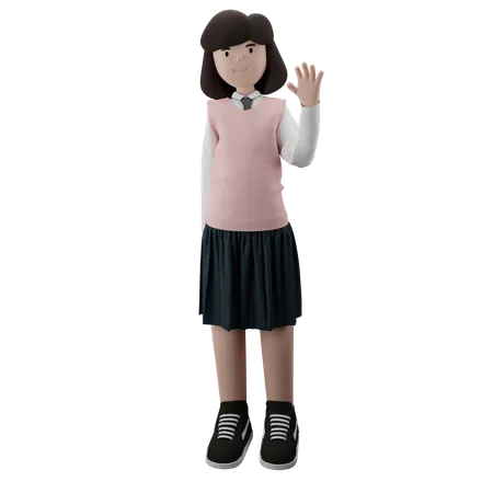 Girl waiving hand  3D Illustration