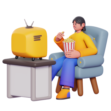 Girl Watching Movie  3D Illustration