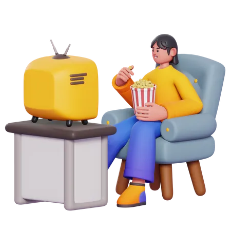 Girl Watching Movie  3D Illustration