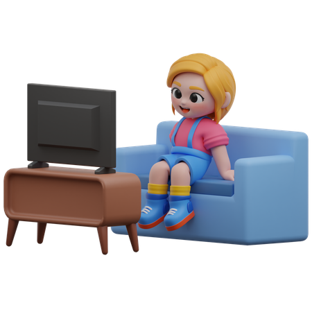 Girl Watching Tv On The Sofa  3D Illustration