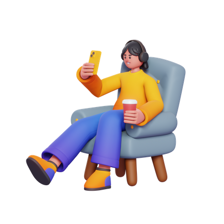 Girl Watching Video  3D Illustration