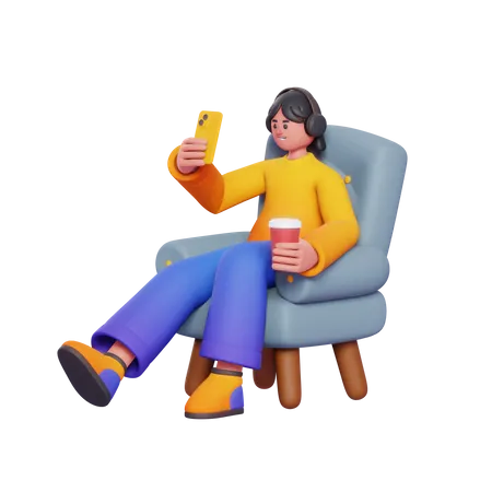 Girl Watching Video  3D Illustration