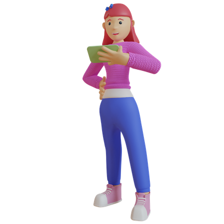 Girl watching video on phone 3D Illustration