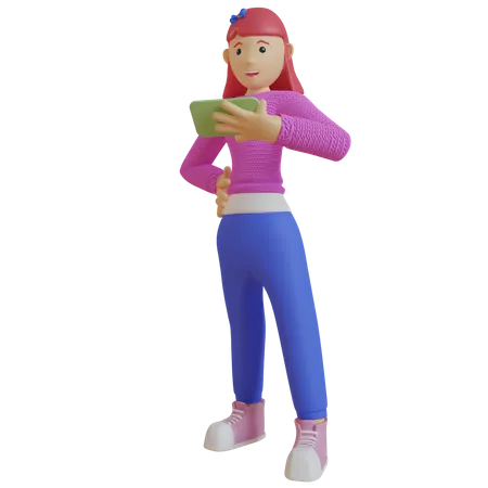 Girl watching video on phone  3D Illustration