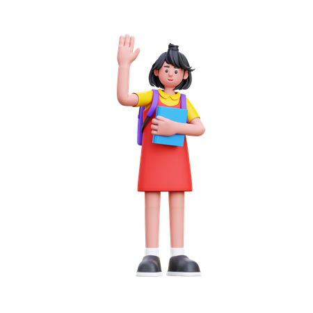 Girl Waving Hand  3D Illustration
