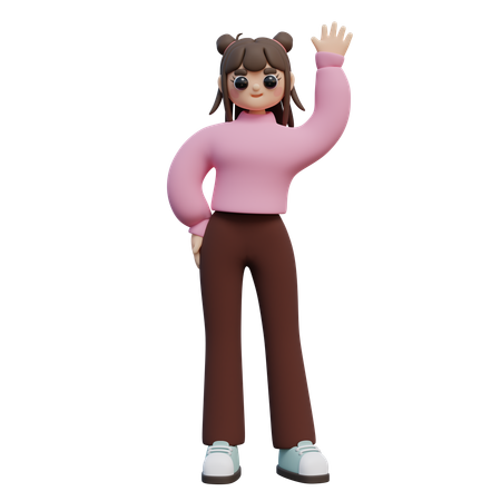 Girl Waving Hand  3D Illustration