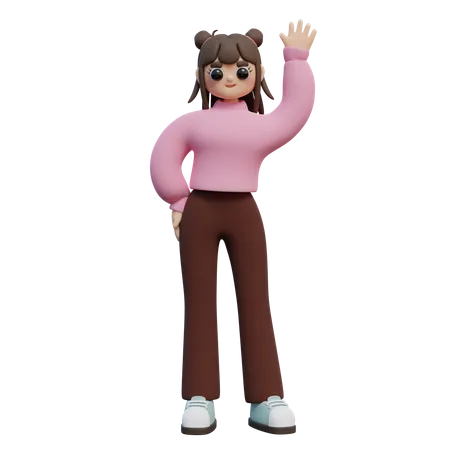 Girl Waving Hand  3D Illustration