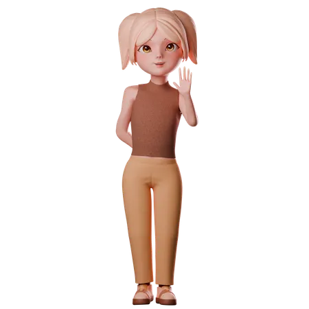 Girl Waving Hand  3D Illustration