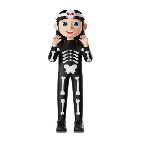 Girl Wearing Halloween Costume Skull  3D Icon