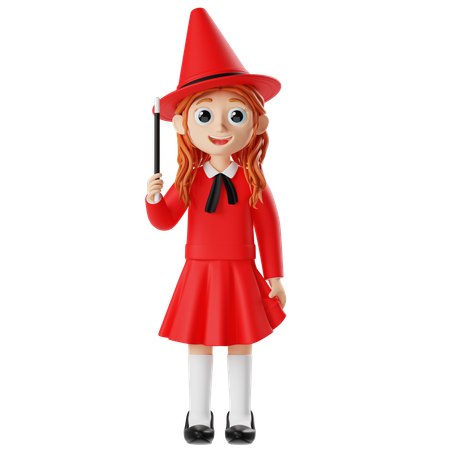 Girl Wearing Halloween Costume Witch  3D Icon