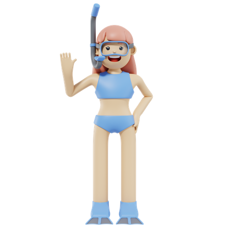 Girl Wearing Snorkel  3D Illustration