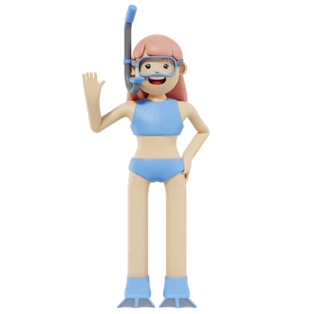 Girl Wearing Snorkel  3D Illustration