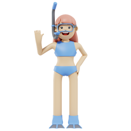 Girl Wearing Snorkel 3D Illustration