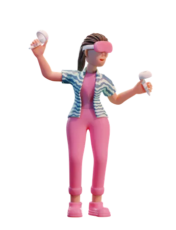 Girl wearing Virtual Reality headset  3D Illustration