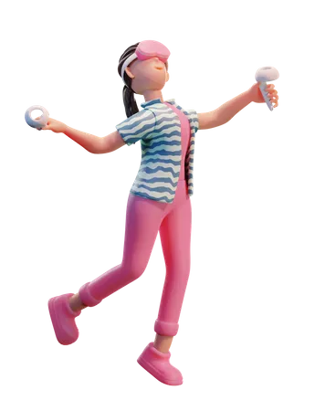 Girl wearing Virtual Reality headset 3D Illustration