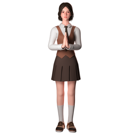 Girl Welcoming Guests  3D Illustration