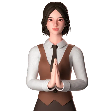 Girl Welcoming Guests  3D Illustration
