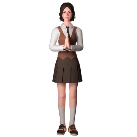 Girl Welcoming Guests  3D Illustration