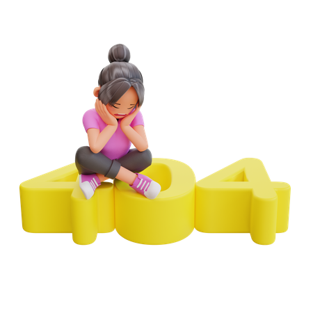 Girl with 404 error page  3D Illustration