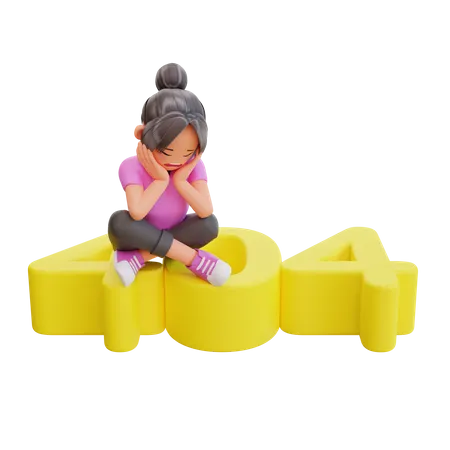 Girl with 404 error page 3D Illustration