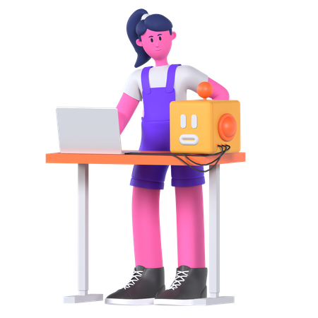 Girl With Ai Robot  3D Icon