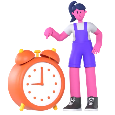 Girl With Alarm Clock  3D Illustration