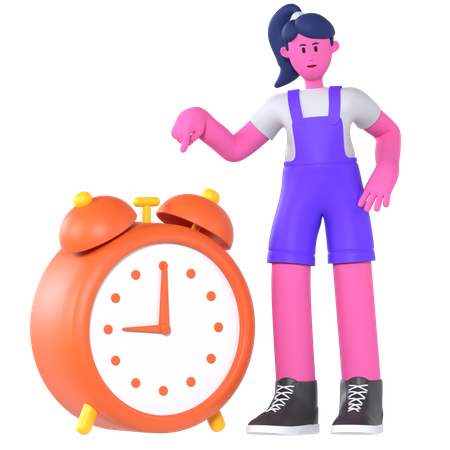 Girl With Alarm Clock  3D Illustration