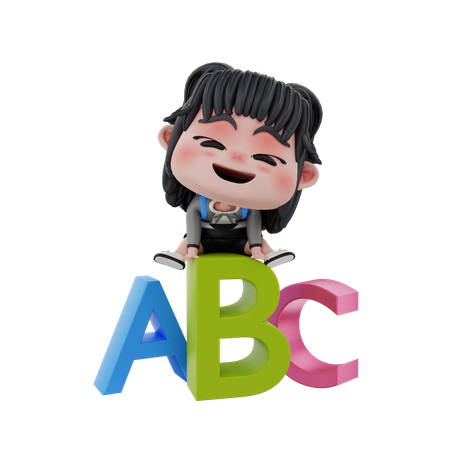 Girl with alphabets  3D Icon