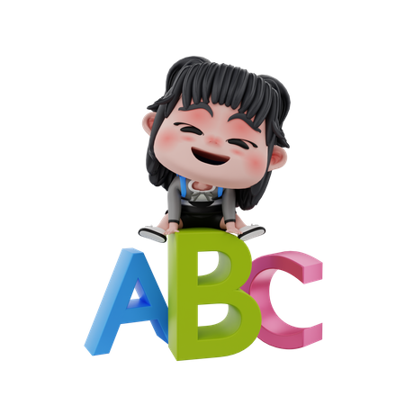 Girl with alphabets  3D Illustration