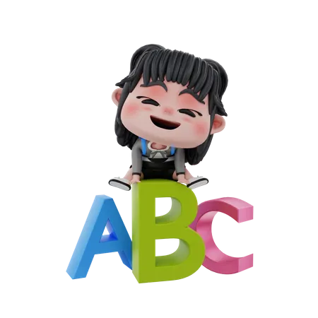 Girl with alphabets  3D Illustration