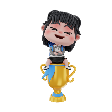 Girl with award  3D Illustration